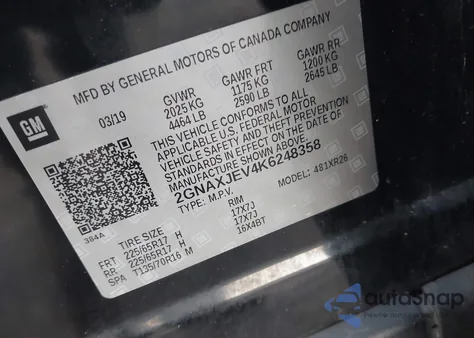 2019 Chevrolet Equinox Lt from USA, damaged, VIN 2GNAXJEV4K6248358